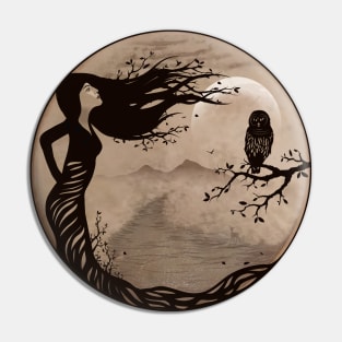 Owl Woman Tree Shaman Art - Natural Drum 12 Pin