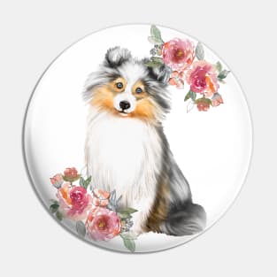 Cute Blue Eyed Sheltie Watercolor Art Pin