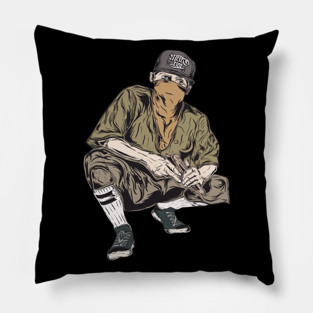 Vintage Gangster Vintage Illustration Pillow by Merchsides