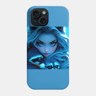 Fantasy girl with the raccoon blue aesthetic Phone Case