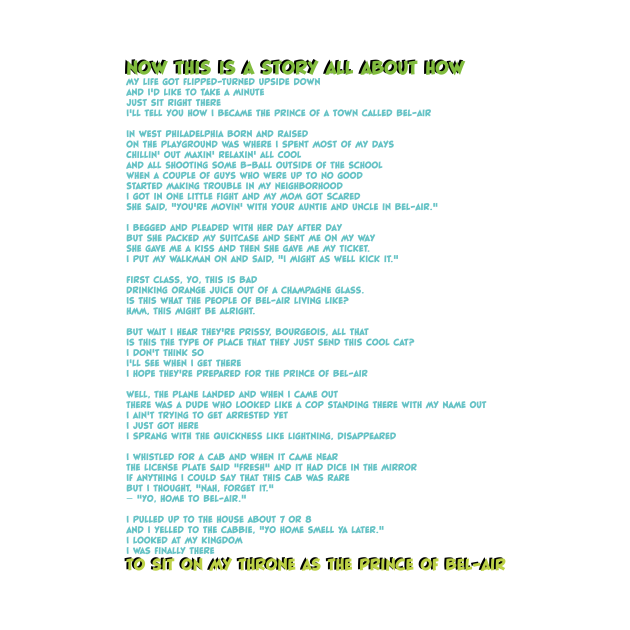 Discover Fresh Prince of Bel Air Lyrics | Blue - Fresh Prince Of Bel Air - T-Shirt