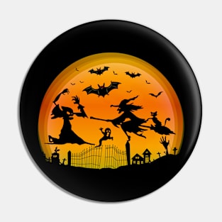 Spooky Moon Halloween Witch Monster Ghost Pumpkin Pin