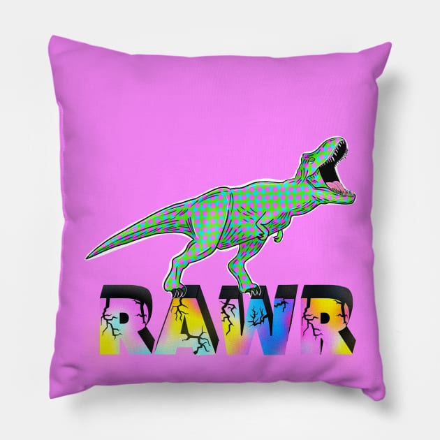 Dinosaur rawr retro (on purple pink) Pillow by Meakm