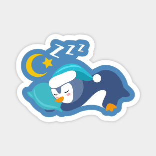 Adorable Baby Penguin Slepping Stars and the Moon Magnet