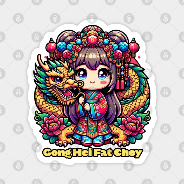 Chinese New Year Girl, Dragon, Flowers Magnet by HolidayBug