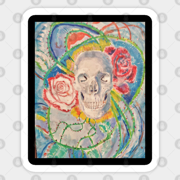 Skull Flowers Acrylic Painting Skull Design Sticker Teepublic