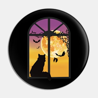 Halloween Cat In Window Pin