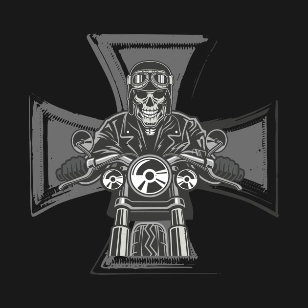 Biker Cross Motorcycle Emblem Skeleton by Foxxy Merch