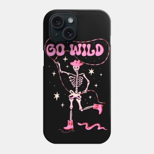 Go Wild! Cute dancing skeleton in cowboy boots and western hat with pink snake Phone Case