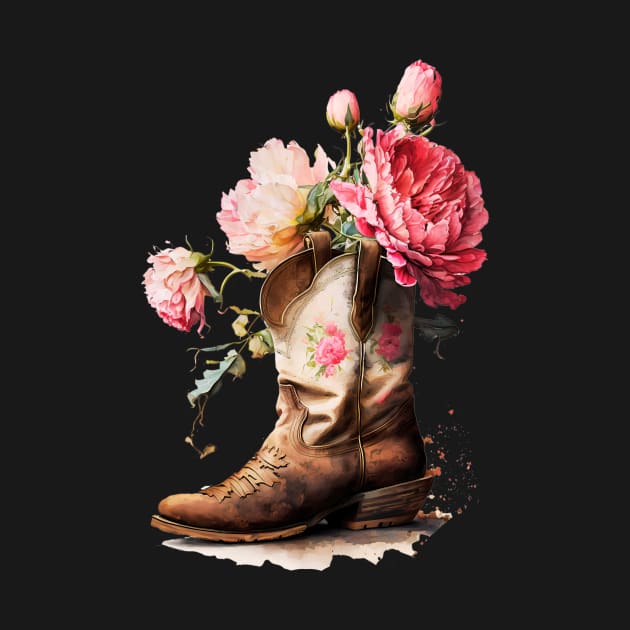 Pink Peonies Brown Cowgirl Boot by Queen of the Minivan