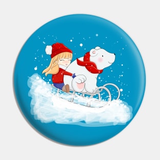 girl with polar bear sledge ski Pin