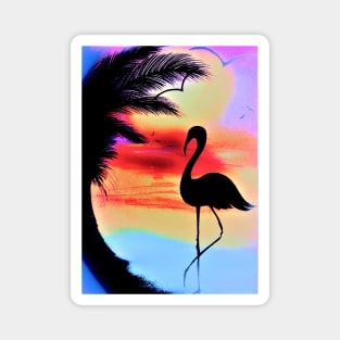 tropical sunset silhouette flamingo Magnet