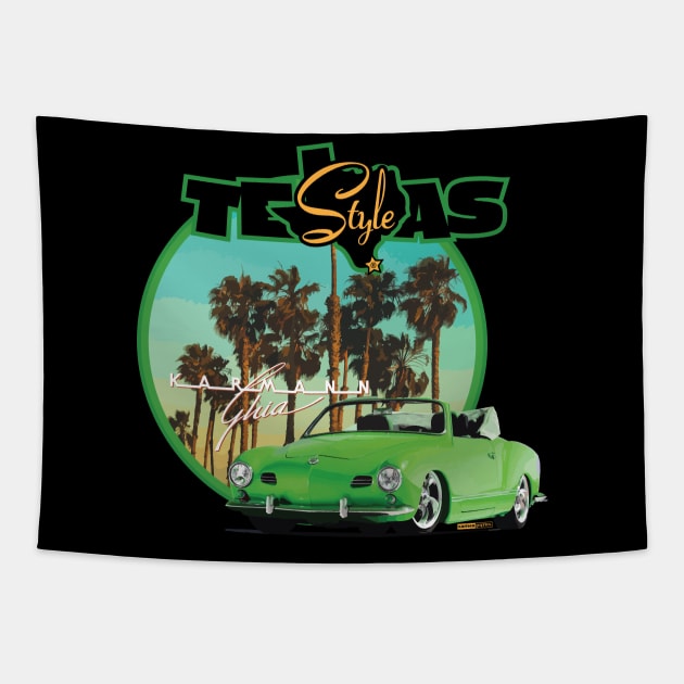 Texas-Style Karmann Ghia beach scene Green Tapestry by CamcoGraphics