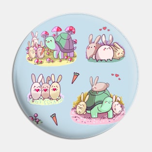 Cute bunnies and turtle with mushrooms sticker pack (get in medium or large) Pin