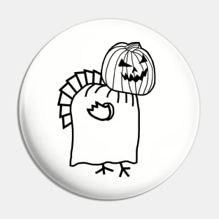 Thanksgiving Turkey Wearing Halloween Costume Line Drawing Pin