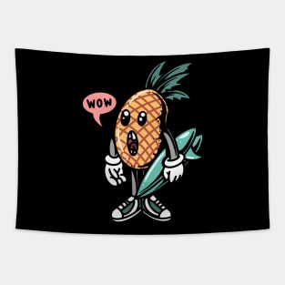 Cartoon Surprised Pineapple Surfer Tapestry