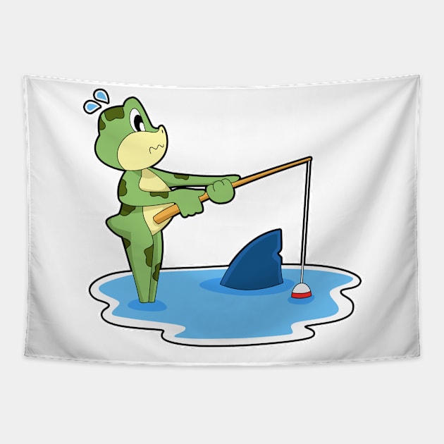 Frog Fishing Fishing rod Shark fin Tapestry by Markus Schnabel