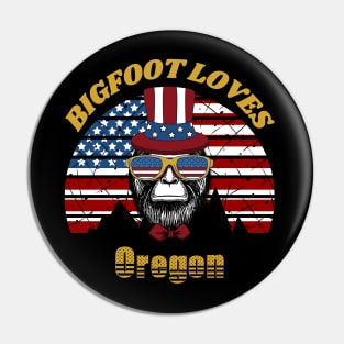 Bigfoot loves America and Oregon Pin