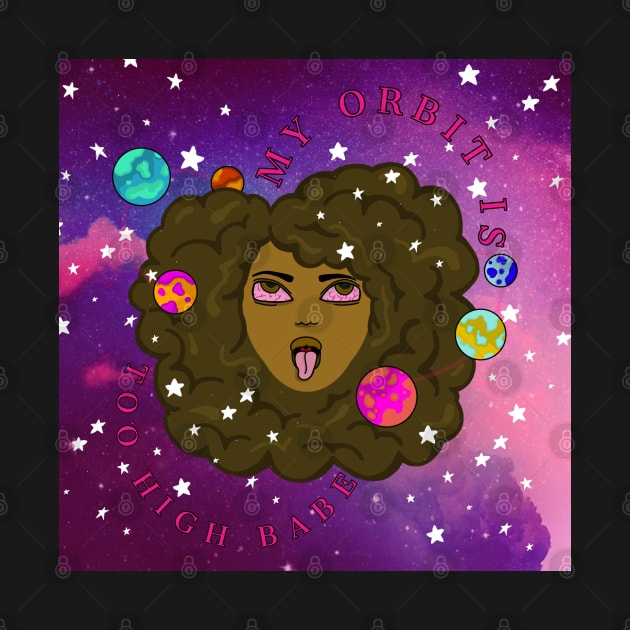 My Orbit is too high black girl fro with planets orbiting by VantaTheArtist