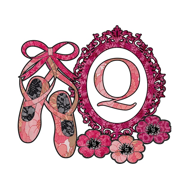 Pink floral ballerina Monogram art Q by artbyomega