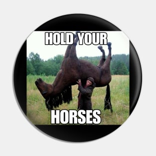 Hold Your Horse Funny Meme Pin