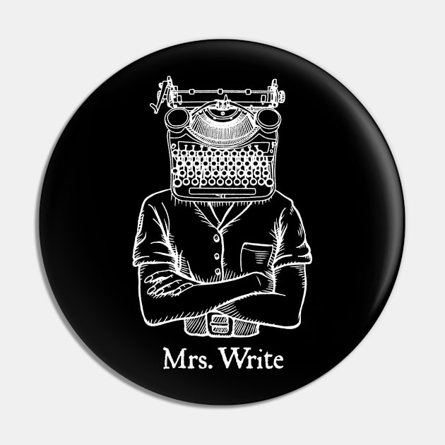 Mrs. Write Author Writer Vintage Typewriter Funny Word Pun Pin by Grandeduc