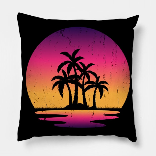 Retrowave Lake Sunset Pillow by retrohub