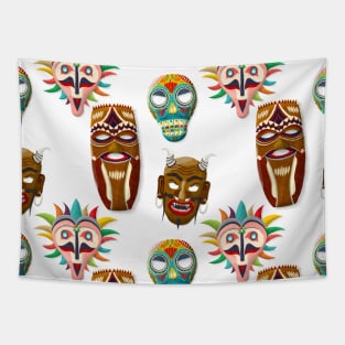 Watercolor tribal masks pattern Tapestry