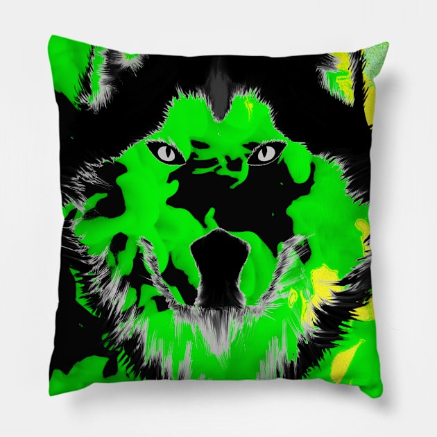 Wolf Portrait Abstract Design Pillow by vnteees1