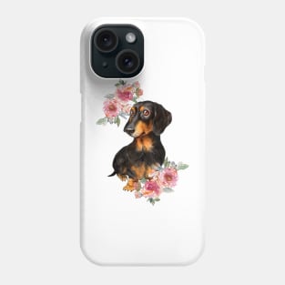Cute Black Dachshund Puppy Dog Watercolor Art Phone Case