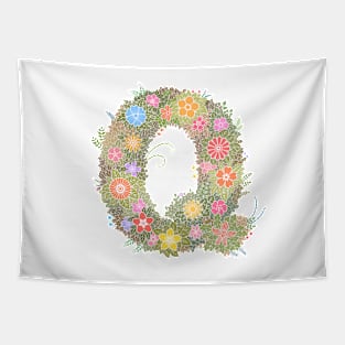 "Q" Floral Letter Monogram Tapestry