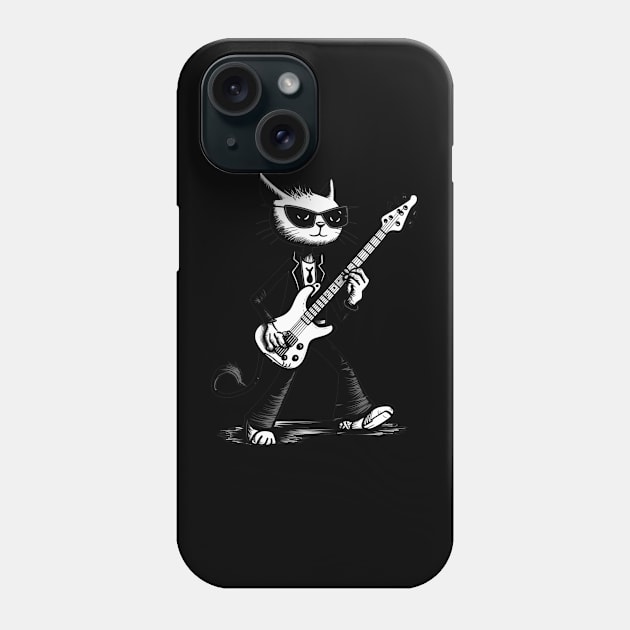 Funny Guitar Cat Rock Sunglasses Cat Playing Guitar Cool Cat Phone Case by AE Desings Digital