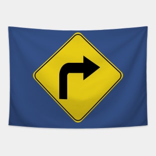 Caution Road Sign Right Turn Arrow Tapestry