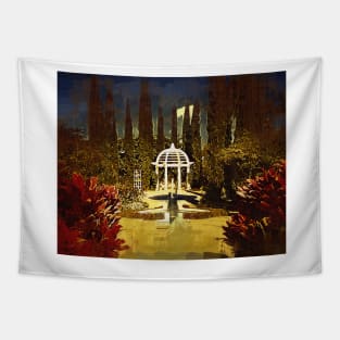 Gazebo Behind Fountains Tapestry