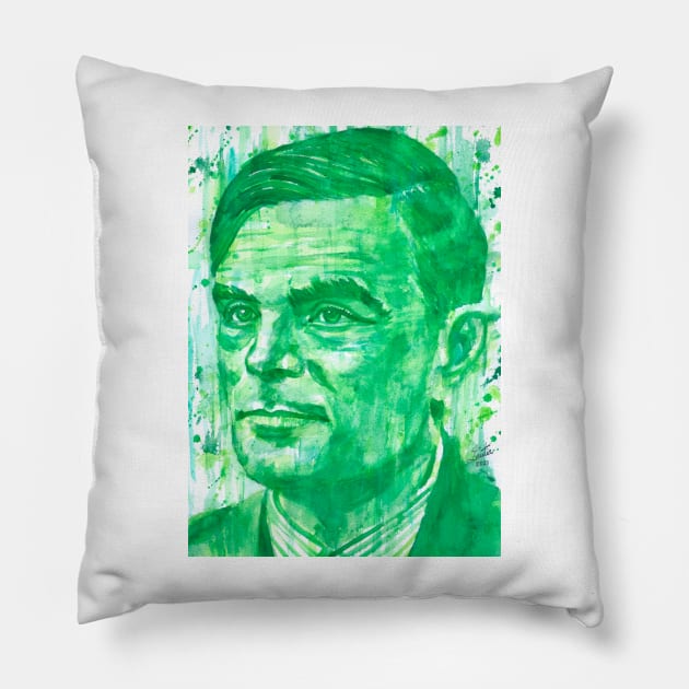 ALAN TURING watercolor portrait .1 Pillow by lautir