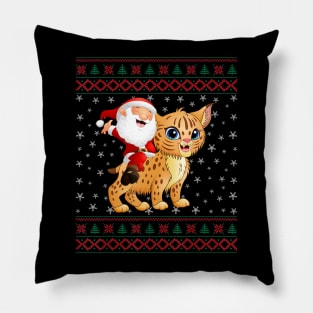 Ugly Christmas Sweater Santa Riding Bobcats Pillow