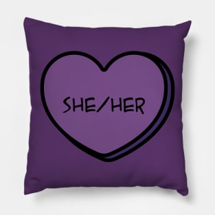 Pronoun She/Her Conversation Heart in Purple Pillow