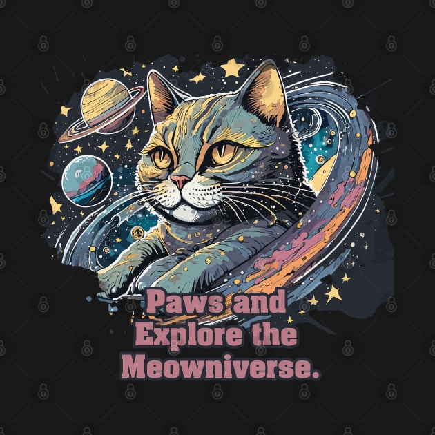 Paws and Explore the Meowniverse - Cute Cat in Space Design by diegotorres