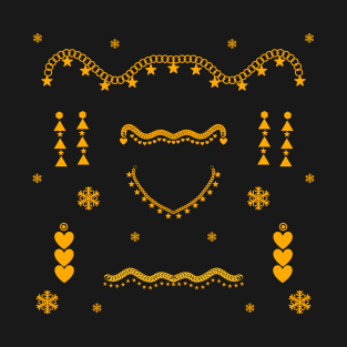 Vibrant Star Gold Jewellery Chain, Earrings, Necklace & Snowflakes T-Shirt