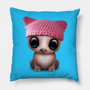 Cute Baby Pig Wearing Pussy Hat Pillow