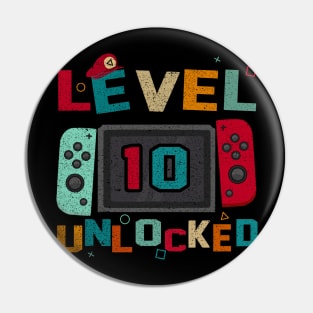 Level 10 Unlocked Gaming Birthday Boys 10th Birthday Gamer Pin