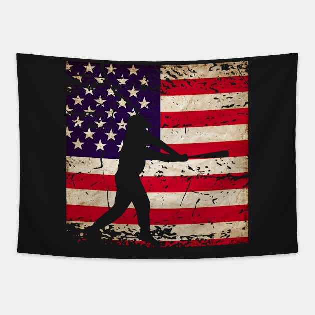 Vintage American Flag Baseball Tapestry by 4Craig