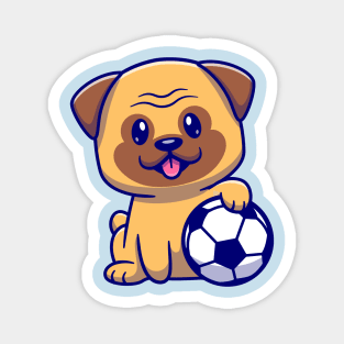 Cute Pug Dog Playing Ball Cartoon Magnet