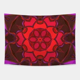 Cartoon Mandala Flower Red Pink and Purple Tapestry