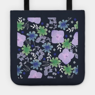 Pressed Flowers green and blue Tote