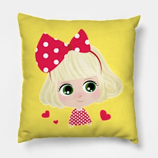 Cute Little Girl With Red Bow Pillow