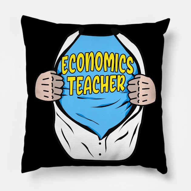 Economics Teacher Superhero Economist Pillow by Foxxy Merch