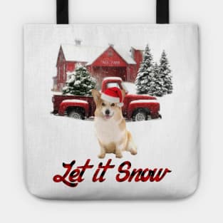 Corgi Dog Let It Snow Tree Farm Red Truck Christmas Tote