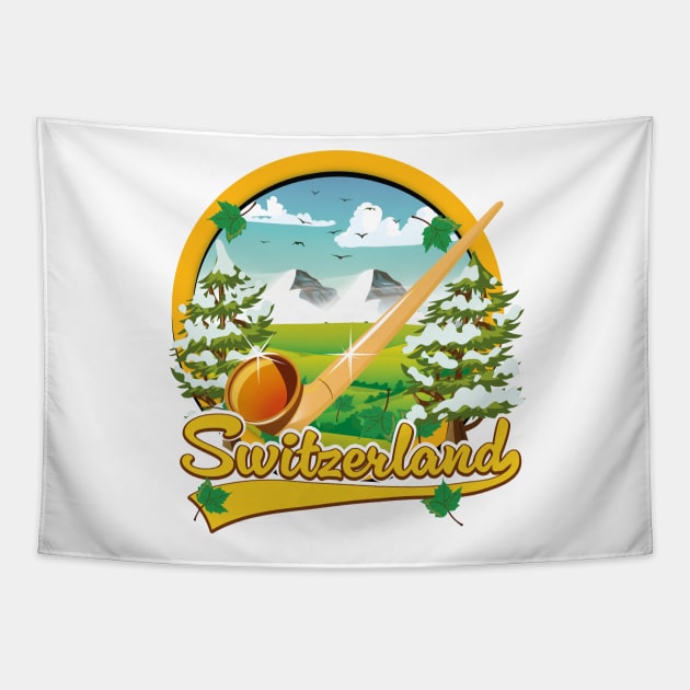 Switzerland alphorn travel logo Tapestry by nickemporium1