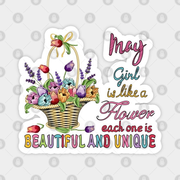 May Girl - Flower Basket Magnet by Designoholic